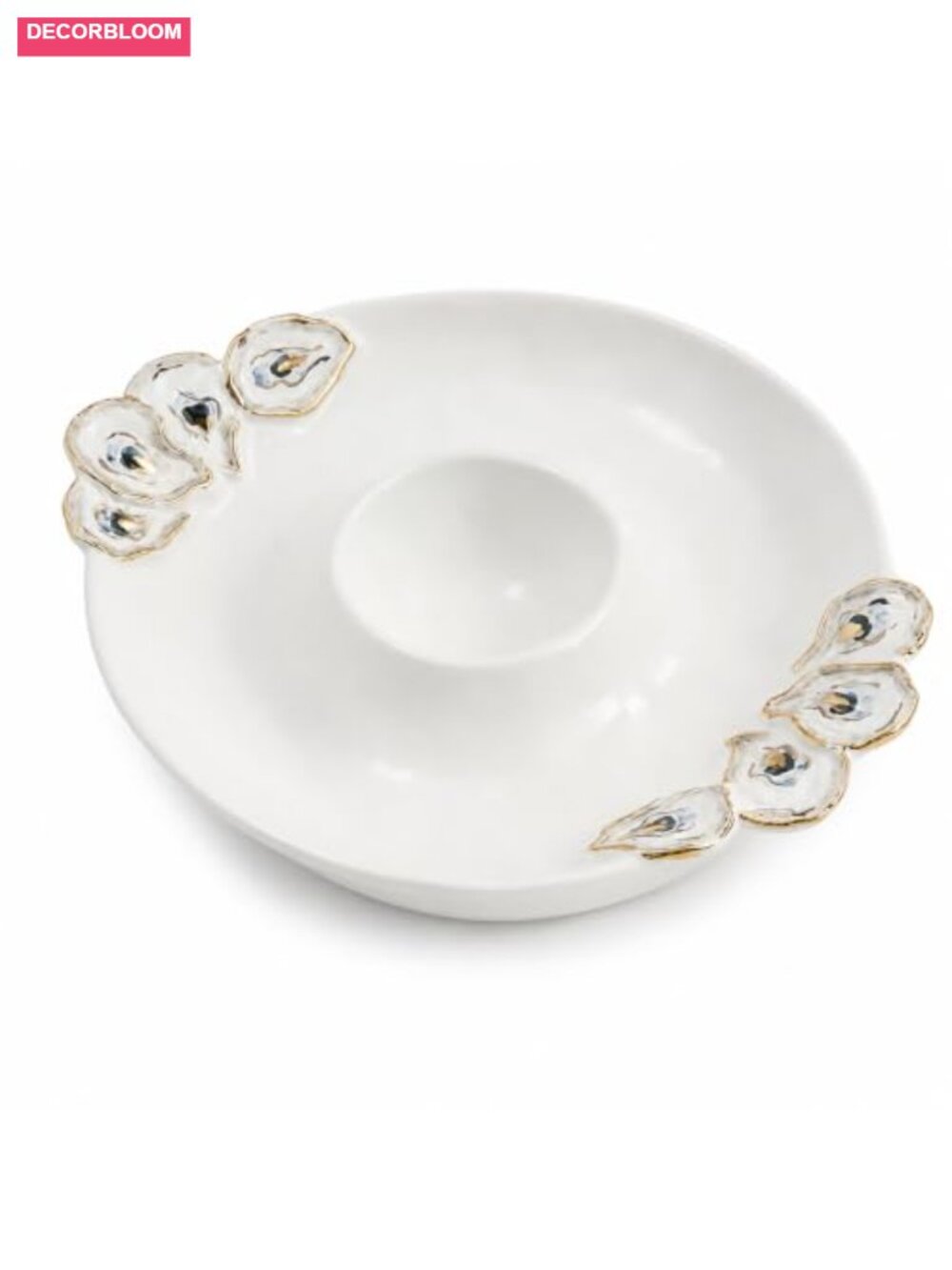 Hand Painted Stoneware Oyster Chip and Dip Bowl Coastal Serving Platter